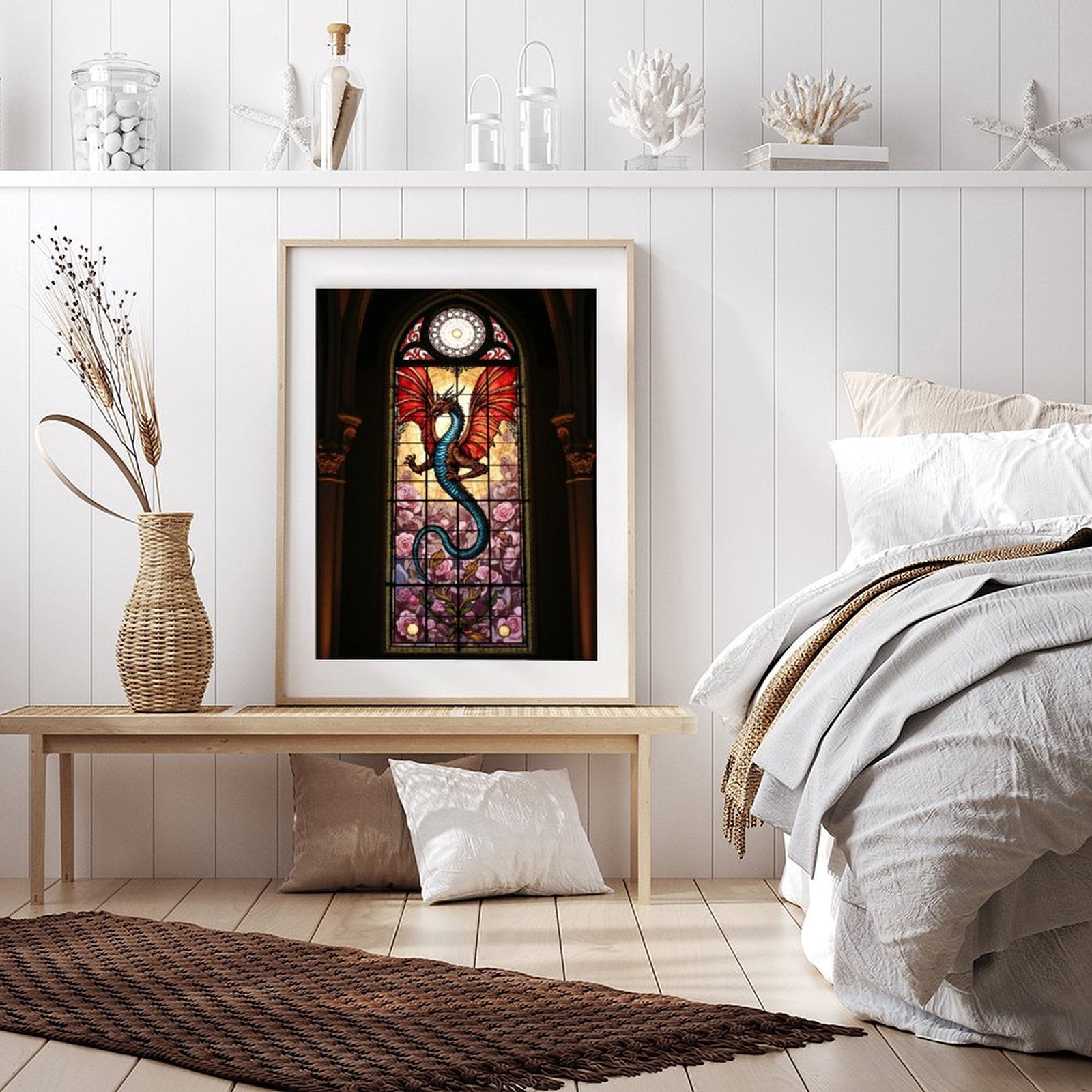 Diamond Art Kit for Adults, Dragon Stained Glass Window Art Diamond Painting for Adults Beginners, DIY Diamond Art Painting Kits, 5D Diamond Painting Crafts for Home Decor 12x16 Frameless