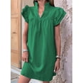 thumbnail image 5 of Women's Short Sleeve Tiered Mini Neck Sun Sundress Dress for Casual Beach Green L, 5 of 7