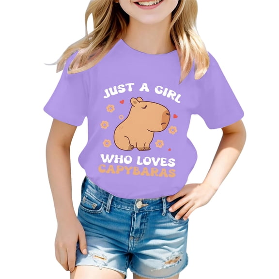 WOYY Toddler Girl's T Shirt Cute Capybara Print Short Sleeve T-Shirt Casual Tee, Sizes 1-2T