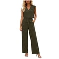 thumbnail image 2 of Karymi T Shirts for Women 2-Piece Casual Set, V-Neck Short Cap Sleeve Blouse + High Waist Drawstring Wide Leg Pants with Pockets, Elegant Solid Outfit Going Out Tops, 2 of 8