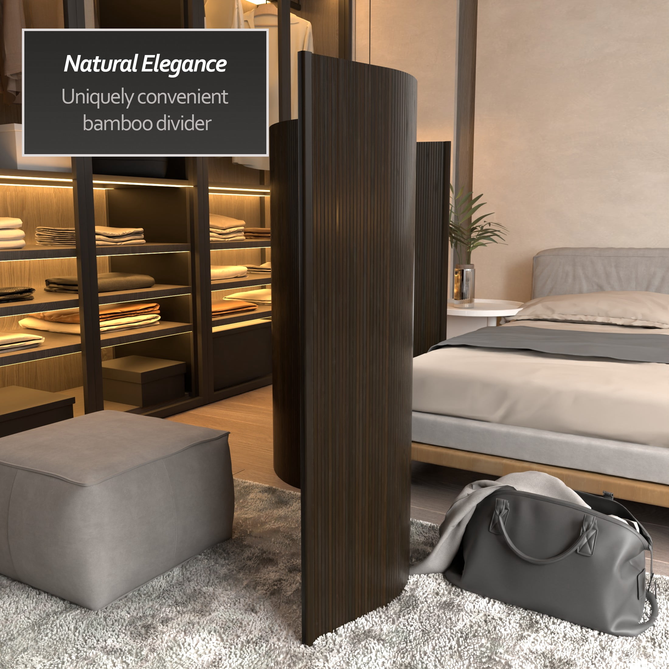4 ft. Short Bamboo Wave Screen Room Divider in Dark Mocha with Rollup Design