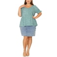 thumbnail image 2 of Unique Bargains Women's Plus Size Floral Peplum Tops Short Sleeve Cute Blouses 1X Green, 2 of 6