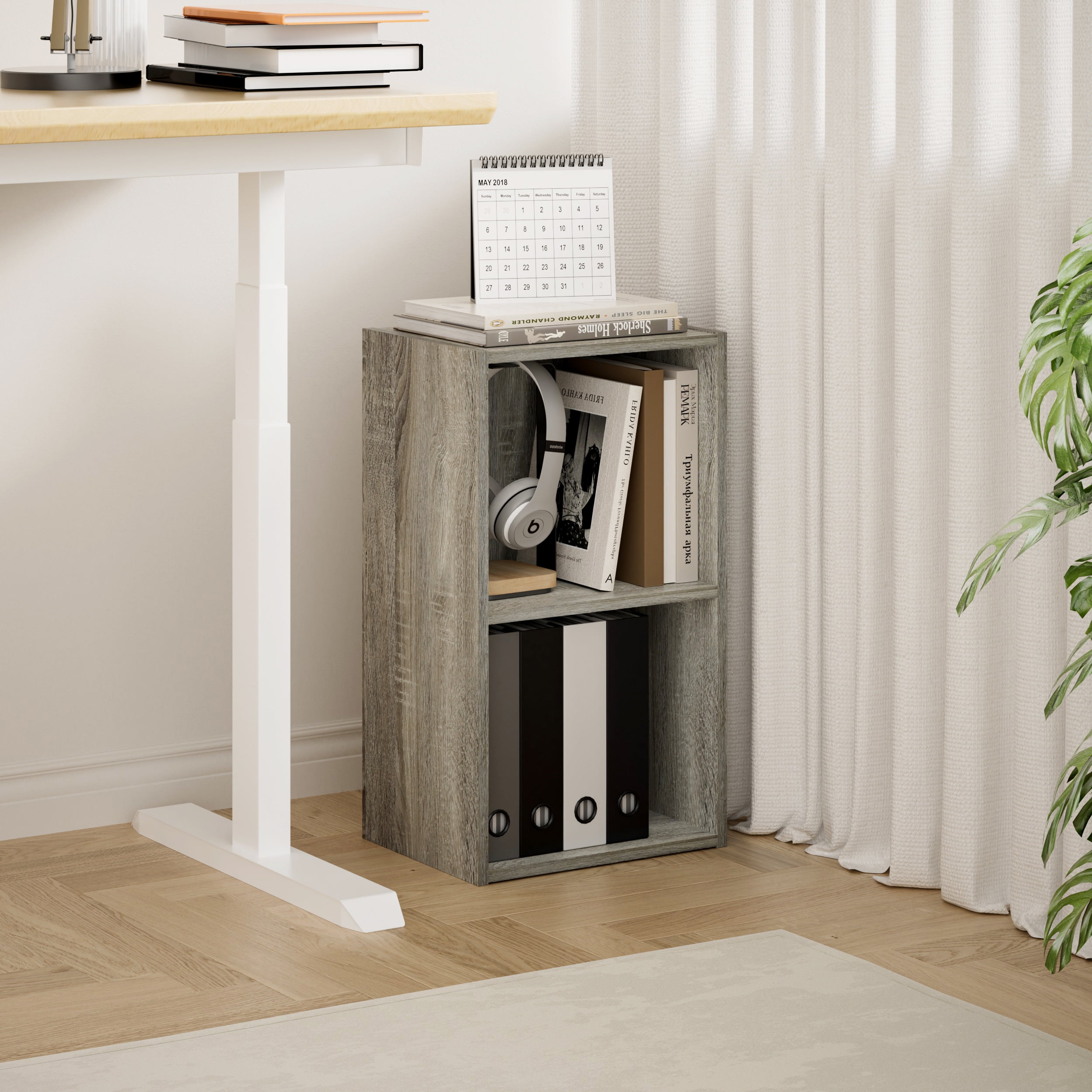 HOMLUX 9" x 12" x 21" Storage Shelf 2 Tier Cube Bookcase, Suitable for Small Space, Gray