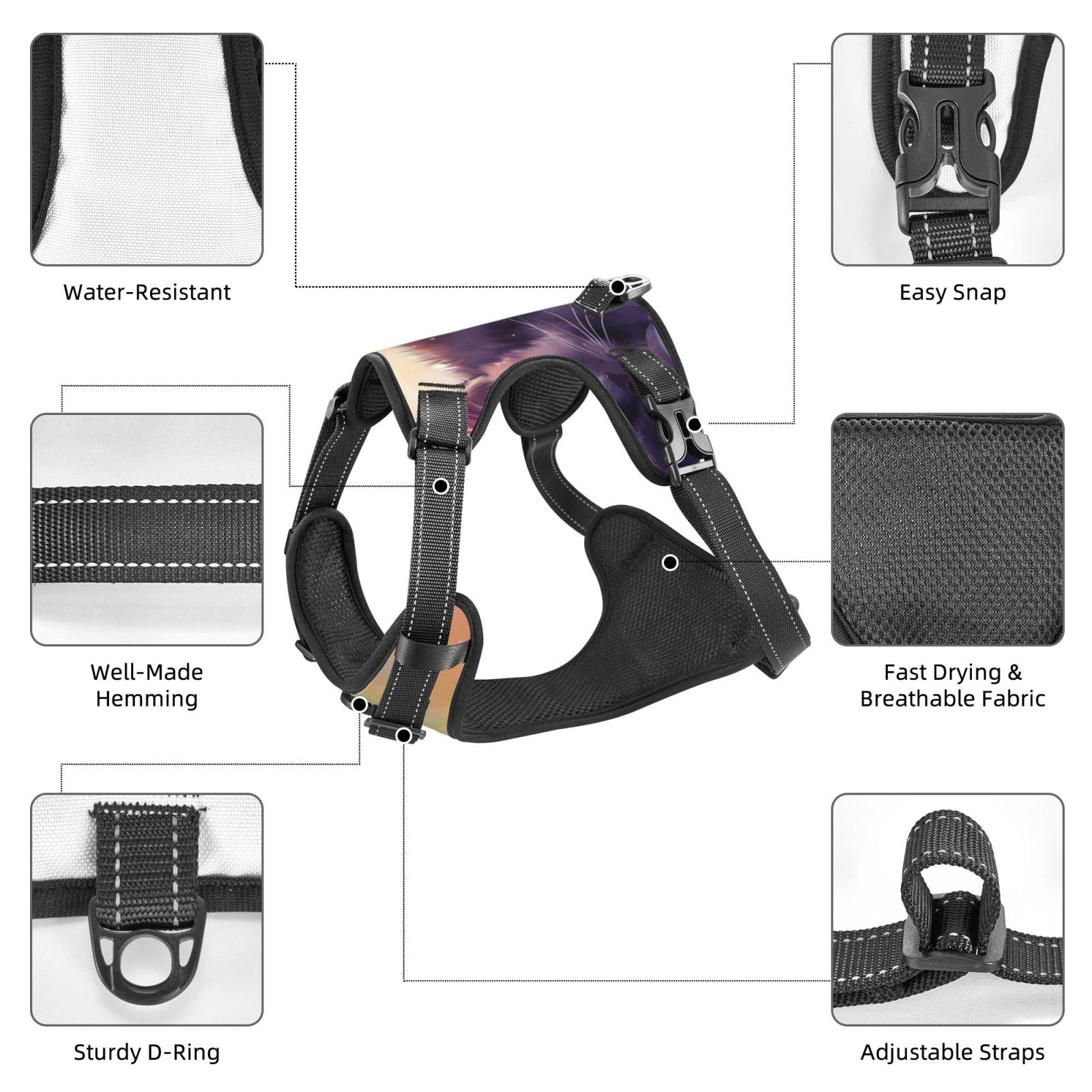 Naloa Colorful Cloud Sleeping Cat Pet Harness Vest with Traction Rope, Adjustable No-Choke Dog Vest for Outdoor, Walking - Small