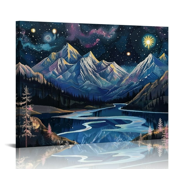Stars Sky Mountain Wall Art Home Decor Ready To Hang Room Pictures Gift Ideas 16x12in