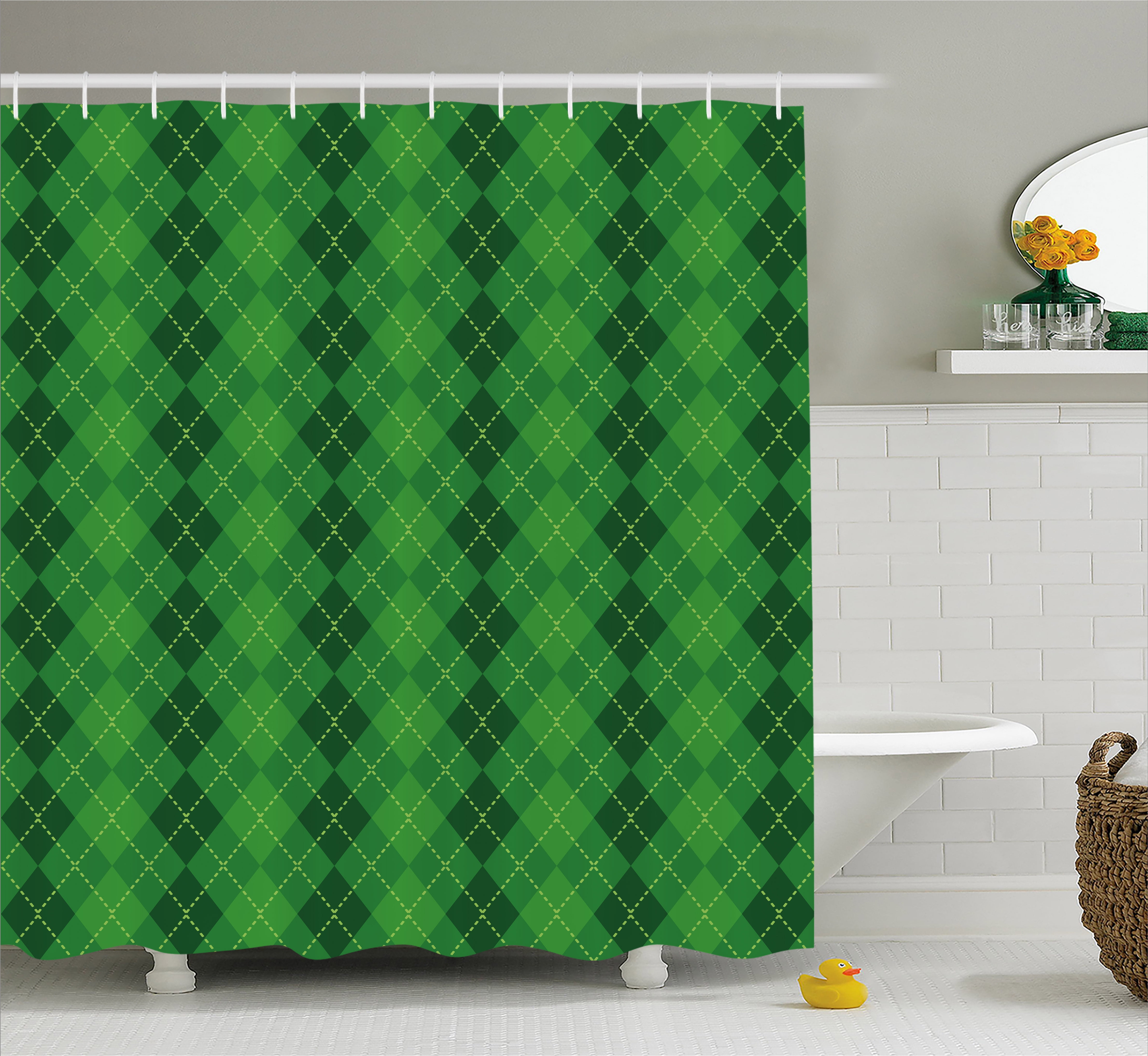 Irish Shower Curtain Antique Tartan Inspired Symmetrical Checd Diamond Line Plaid Fashion Fabric Bathroom Set With Hooks 69w X 70l Inches