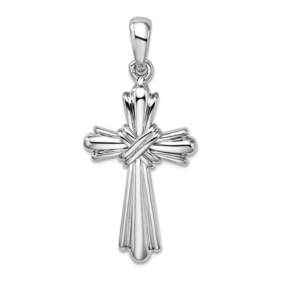925 Sterling Silver Rhodium Plated With X-center Budded Religious Faith Cross Pendant Necklace 26.7x15.75mm Wide Pendant