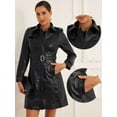 thumbnail image 2 of DARING DIVA Women's Lapel Zip Front Faux Leather Long Jacket XS Black, 2 of 6
