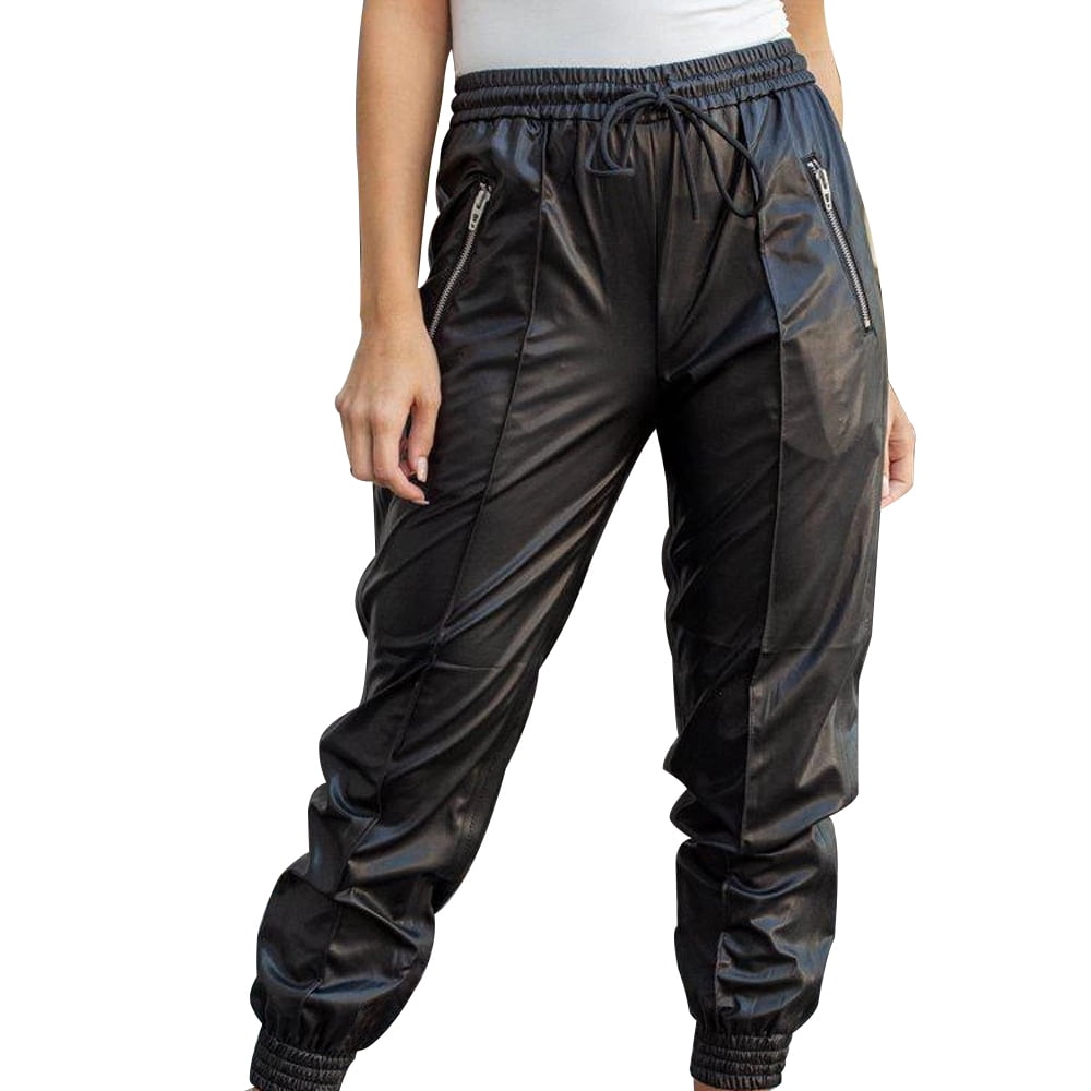 Carolilly Women Casual Elastic Waist PU 