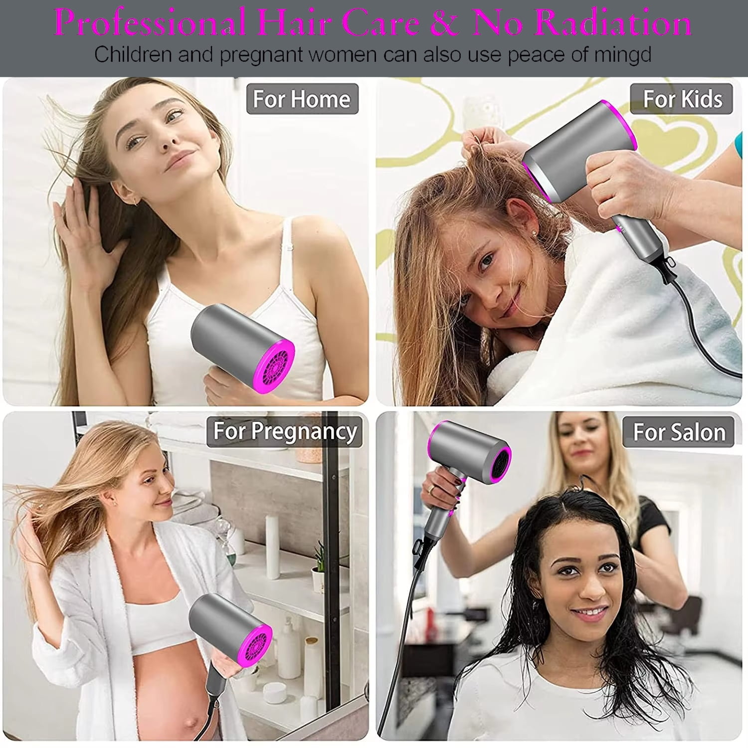 FETERVIC Folding Hair Dryer 2000W, Lightweight Travel Blow Dryer with Ionic Technology, 2 Speed & 3 Heat Settings, Low Radiation, Diffuser & Nozzles Included