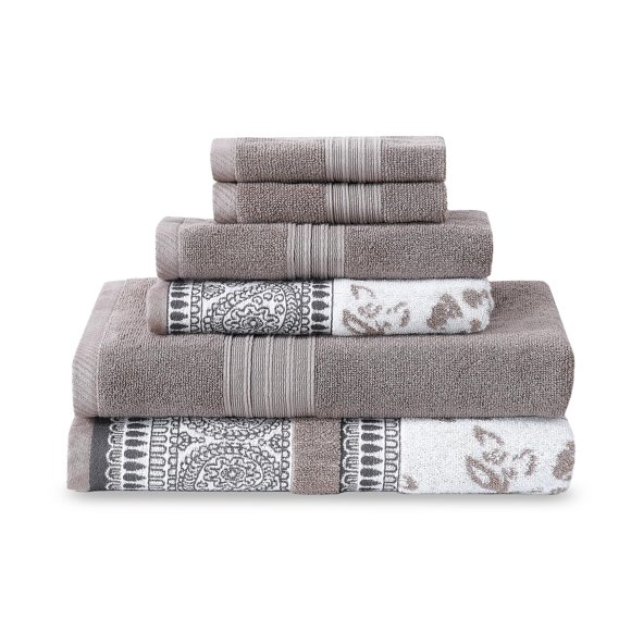 Modern Threads Ensemble de 6 Pcs, 2 Serviettes de Bain, 2 Serviettes à Main, 2 Débarbouillettes Jacquard/uni Ophelia Faon