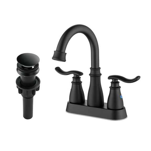 Two Handles Bathroom Sink Faucet, Deck Mounted Basin Faucet with Drain Assembly