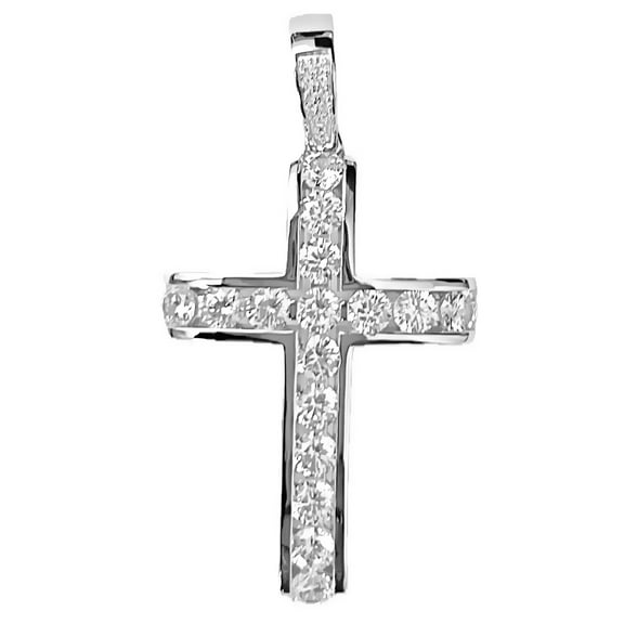 Real Solid 925 Sterling Silver Channel Set Flooded Out CZ Iced Hip Hop Tennis Cross Pendant