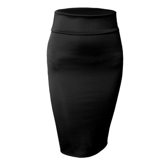 J. METHOD Women's Midi Skirt Stretch Knit Bodycon Slim Fit Office Elastic Waist Pencil Solid Skirts Made in USA NEWSK10 Black 3XL