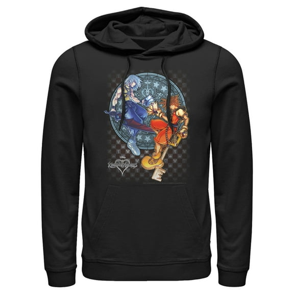 Men's Kingdom Hearts Chain of Memories Hero Duo Stained Glass Pull Over Hoodie Black Large