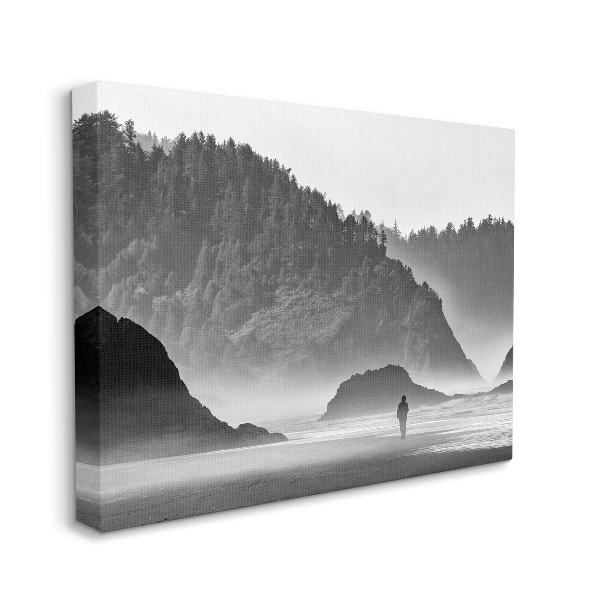 Stupell Person Strolling Rocky Cliff Shoreline Landscape Photography Gallery Wrapped Canvas Print Wall Art
