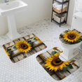 thumbnail image 3 of Summer Sunflower Bathroom Rugs Set Vintage Flowers Watercolor Wood Grain Non Slip Absorbent Soft Bath Mats 3 Piece Set with Bathroom Rug, U-Shaped Floor Mat, Toilet Seat Cover Large Size, 3 of 9