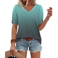 thumbnail image 5 of Vmvidoty Women Blouses Dressy Casual Summer Short Sleeve Shirts V Neck Ombre Tunic Tops Mint Green XL, 5 of 5