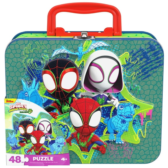 Spin Master Games, Spidey and Friends 48-Piece Puzzle in Tin with Handle, Ages 4 and up