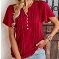 thumbnail image 6 of Plus Size Button Up Shirts for Women,Women's Summer Plus Size Casual Gradient Color Top Loose V-Neck T-Shirt Tunic Top Cotton Linen Printed Shirt Casual Short Sleeve Swim Coverup Shirt, 6 of 7