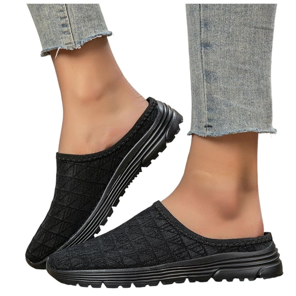 Rokment Women's Men's Mules Sneakers Wide Width Slip on Walking Shoes Breathable Comfortable Mesh Backless Closed Toe Sandals Summer Fall Black Size 6.5