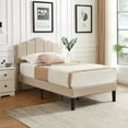 thumbnail image 2 of VECELO Upholstered Platform Bed Frame with Height Adjustable Headboard, Mattress Foundation No Spring Box Need, Twin, Beige, 2 of 7