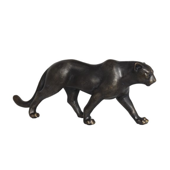 15" x 6" Black Polystone Leopard Sculpture with Gold Accents, by DecMode
