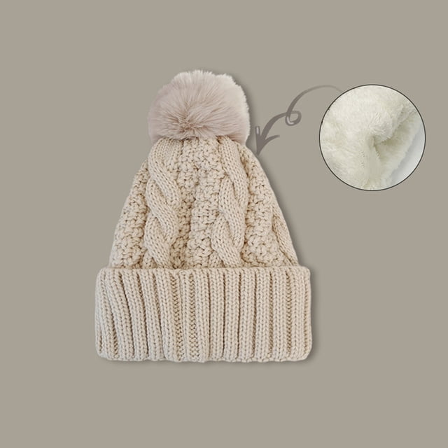Women's Autumn Winter Solid Color Thickened Warm Dough Thick Thread Knitting Hat with Wool