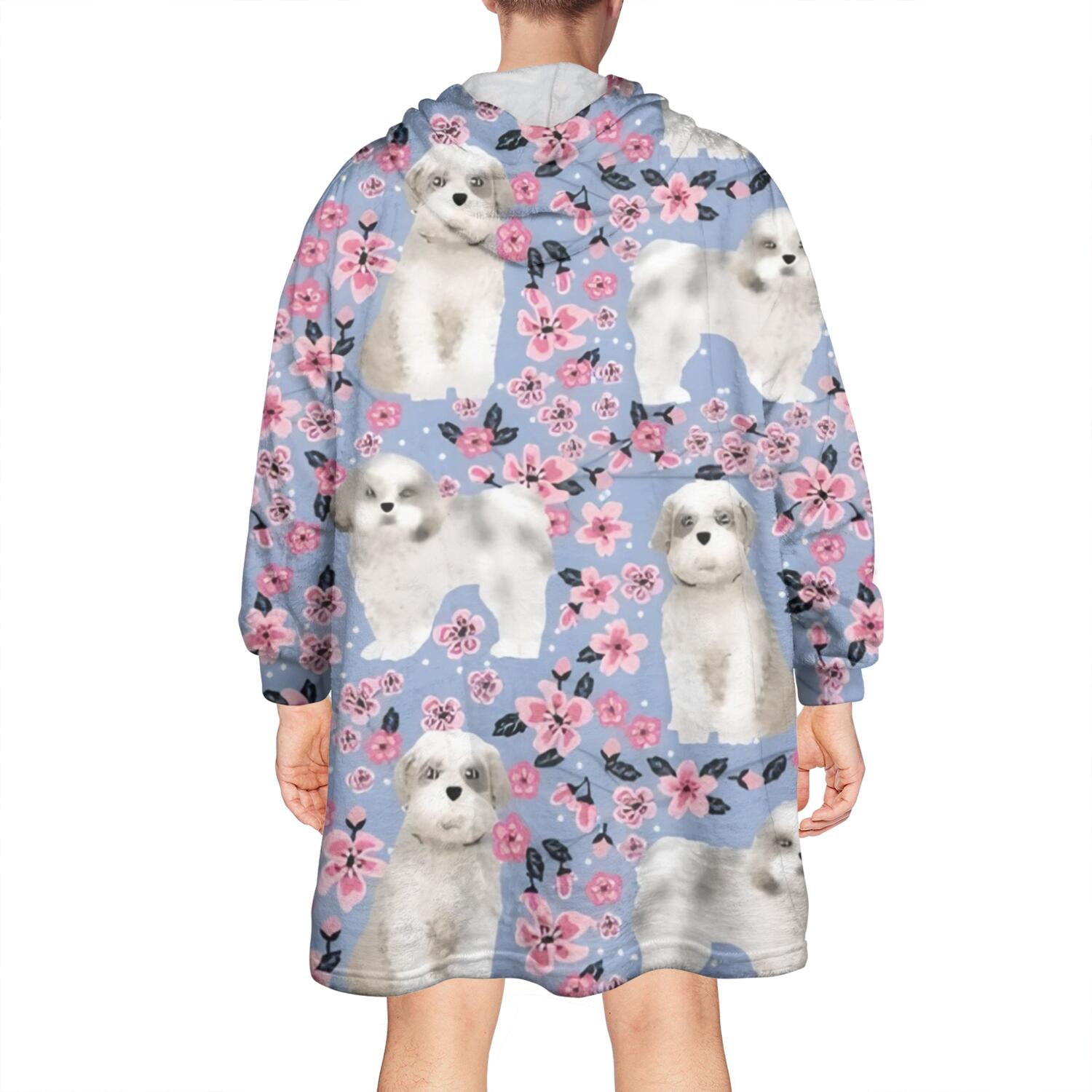 Bichon Dog Purple Florals Wearable Oversized Blanket,Wearable Blanket Hoodie for Adults,Cozy Hooded Blankets with Super Pockets,Super Warm Fuzzy Pullover for Women & Men