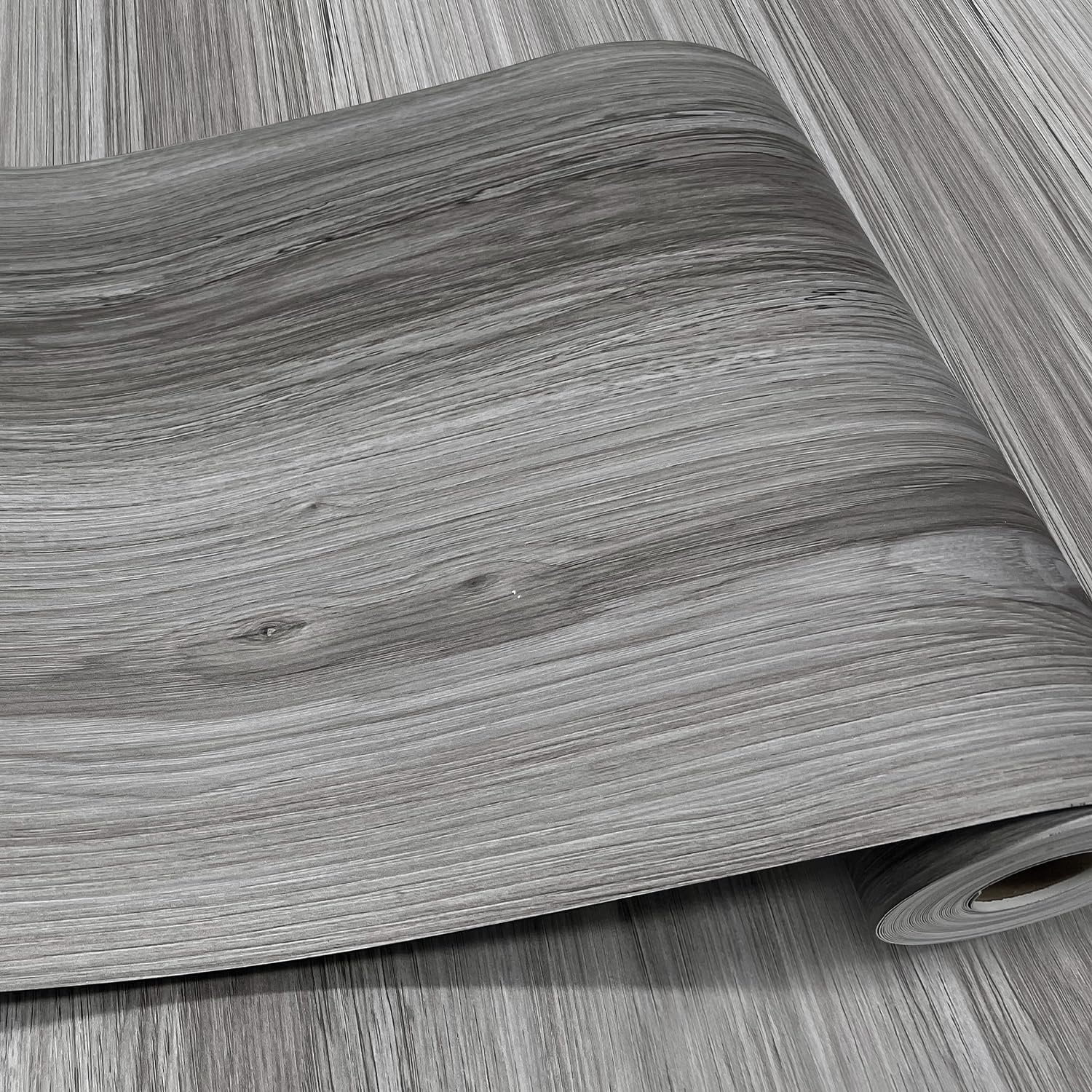 Wood Grain Peel and Stick Floor Tiles – 11.8” Width, Full Roll Length of 394" – Versatile Design for Any Space, Grey Self Adhesive Vinyl Flooring, Waterproof and Non-Slip Features