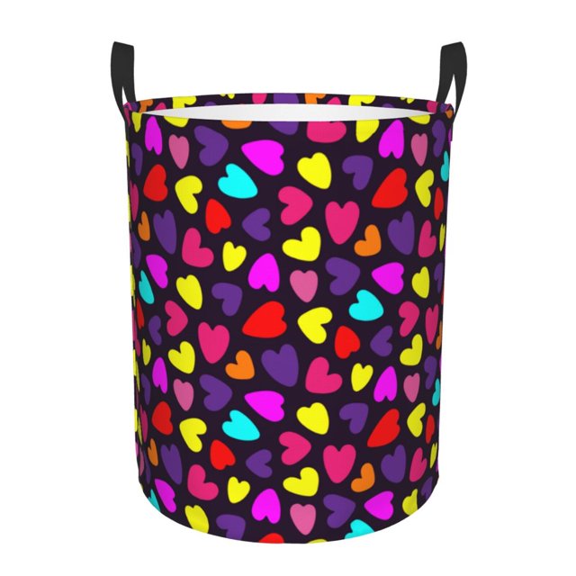 Balery Colorful Hearts Cesta de ropa redonda con asas, impermeable, independiente, para ropa, juguetes, dormitorio y familia-Medium