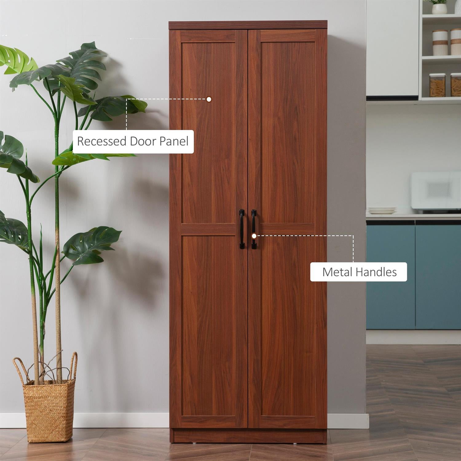 Demi Bonn 63" Kitchen Pantry Storage Cabinet, 2-Door, 5-Tier Shelves Adjustable for Home Organization, Spacious Storage, Brown