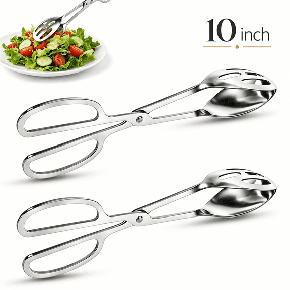 2 pack 10 inch Salad Tongs for Serving Food, Thickened Stainleiss Steel Food Serving Cake Bread Kitchen Salad Tongs