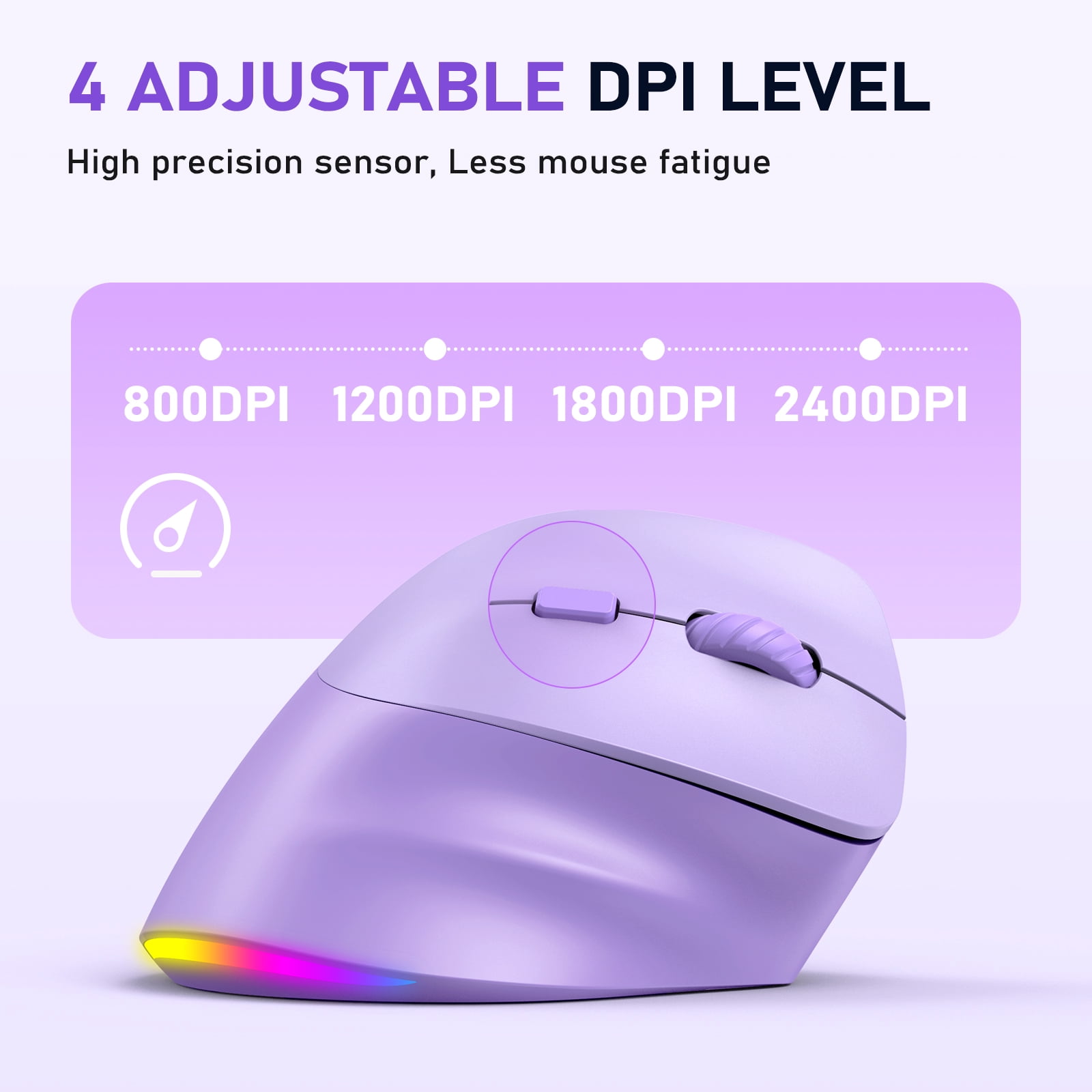 Meetion Purple Vertical Ergonomic Mouse, Bluetooth 2.4G, Rechargeable, Large Comfort Grip