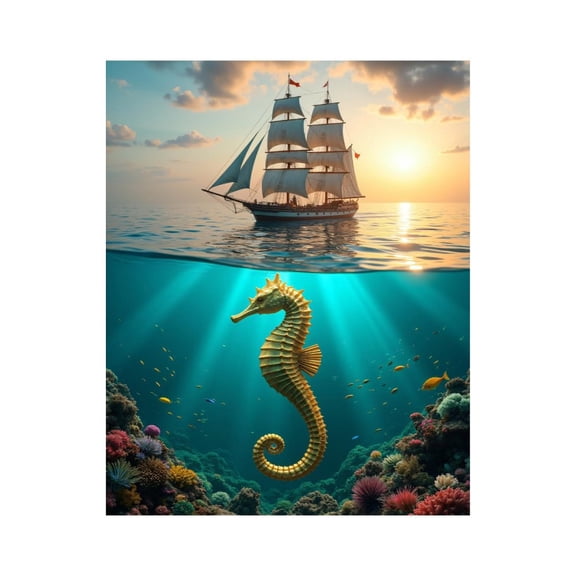 Paint By Numbers Kit for Adults Beginner - DIY Sailing Ship Seahorse Ocean Sunset Canvas Painting Kits for Adults, Frameless Paint By Number for Adults for Home Wall Decor 16x20 Inch
