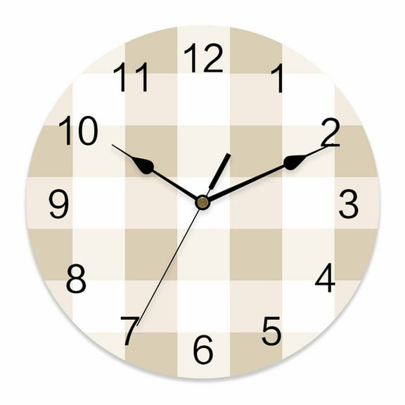 Wall Clock Yellow Buffalo Plaid Clocks PVC Silent Non-Ticking Battery Operated Decorative Classic Checked Round Clock for Home Living Room Kitchen Bedroom Office School Wall Decor 10 Inch