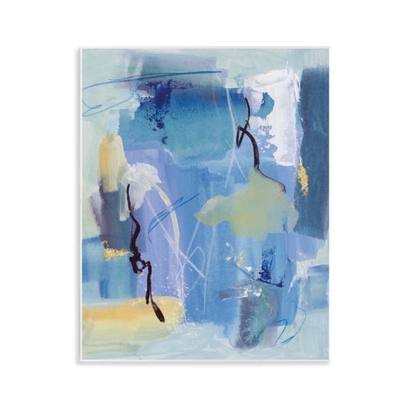 Stupell Industries Blue Abstract Yellow Accents Abstract Painting Unframed Art Print Wall Art, 11 x 14