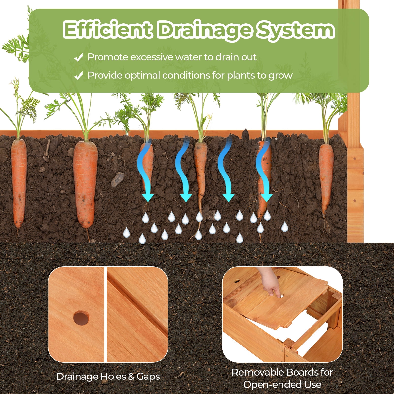 Costway 1 PCS Raised Garden Bed with Trellis Hanging Roof Planter Box Drainage Holes for Patio