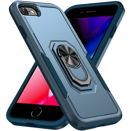 iPhone 7 Plus Case, iPhone 8 Plus Case, 360 ?Rotate Ring Stand Rugged Lightweight Slim Impact-Resistant Full Body Shockproof Protective Bumper Case For iPhone 8 Plus/7 Plus,Blue