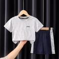 thumbnail image 2 of LIIPEE Boys Outfits Casual Summer Kids Soft Short Sleeve Crew Neck T Shirt And Shorts Two Piece Set Children Comfortable Breathable Lightweight Cute Daily Clothing,Grey,4-5 Years, 2 of 3