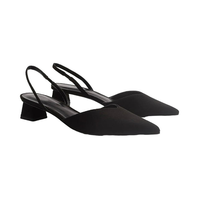 Chaussures à Talons Hauts pour Femme Simplicité Bout Pointu Talon Épais Slingback à Enfiler Mode Chaussures Simples Talon Haut 4 cm Noir