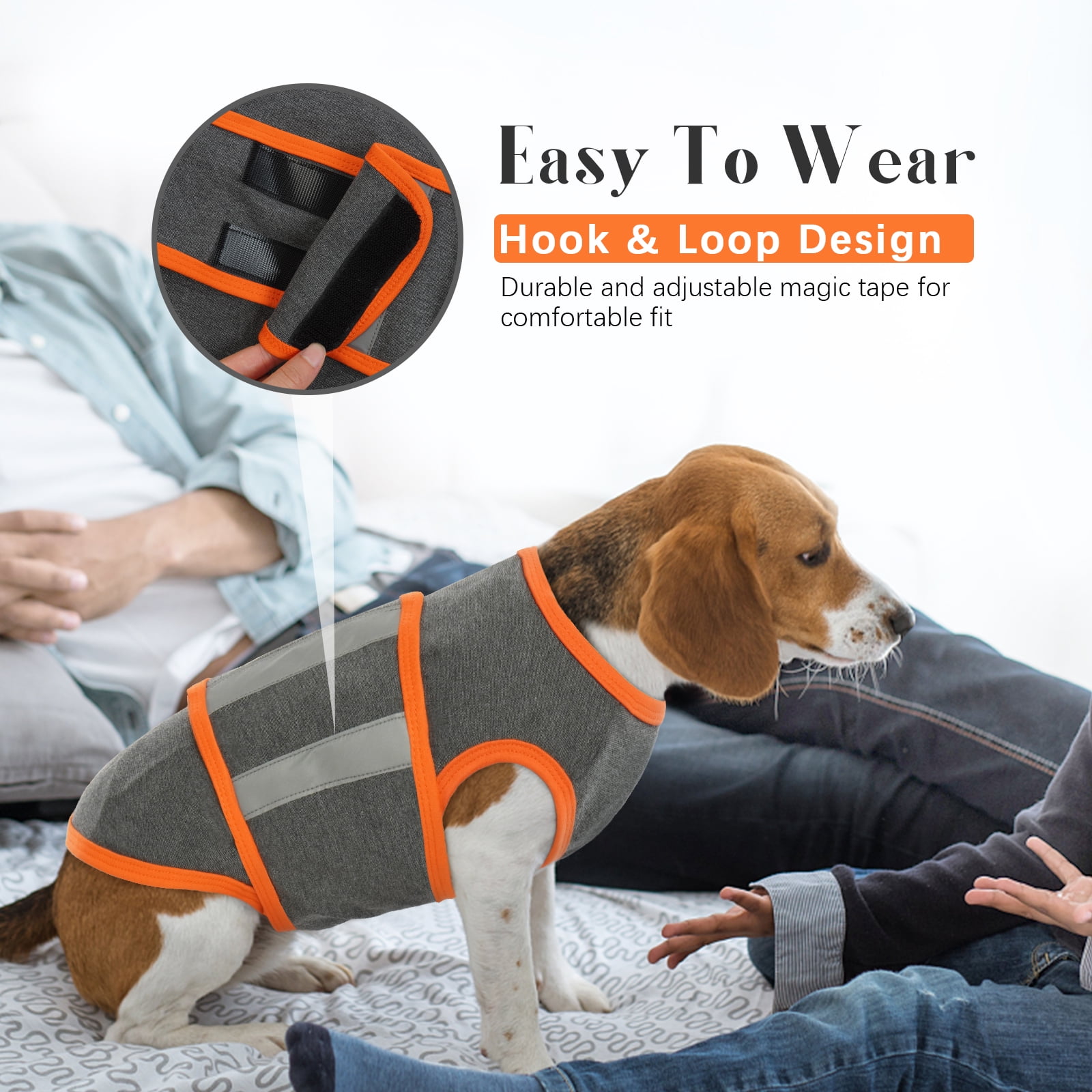 Kuoser Dog Anxiety Vest, Soft and Reflective Calming Shirt for Dogs, Breathable Pet Anxiety Jacket Wrap for Fireworks, Thunderstorms, Separation, Travel, Gray, Small