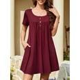 thumbnail image 2 of ValueVibe Nightgowns for Women Crew Neck Sleepshirt Short Sleeve Sleepwear Henley Button House Dress with Pockets, Burgundy XL, 2 of 6