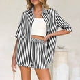 thumbnail image 4 of Ohufall Summer Beach Short Sets for Women Striped Short Sleeve Lapel Button Shirts with Shorts 2 Piece Sets, 4 of 6
