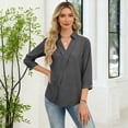 thumbnail image 5 of Bbyeadc Blouses for Women Casual 3/4 Length Sleeve V-Neck Pullover Solid Color Collared Lightweight Tops Trendy Spring Tee,Gray(S), 5 of 6