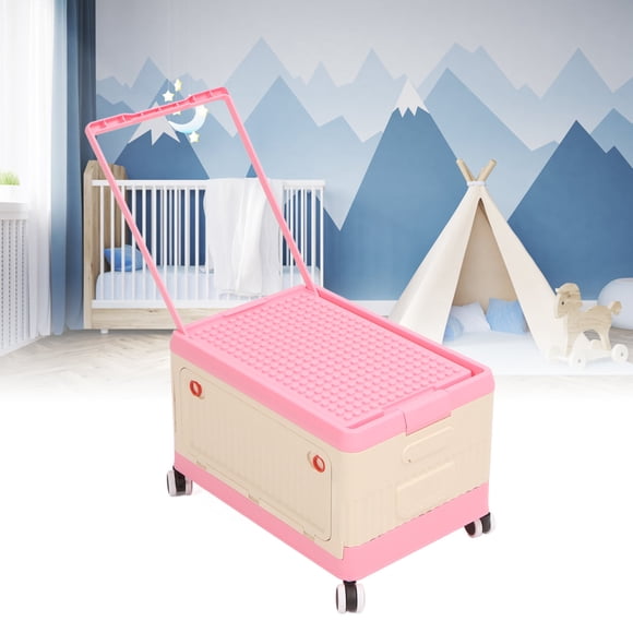 Toy Storage Box With Lid And Wheels, Rolling Toy Storage Bin For Children Storage PP Material Folding Design Toy Organizer