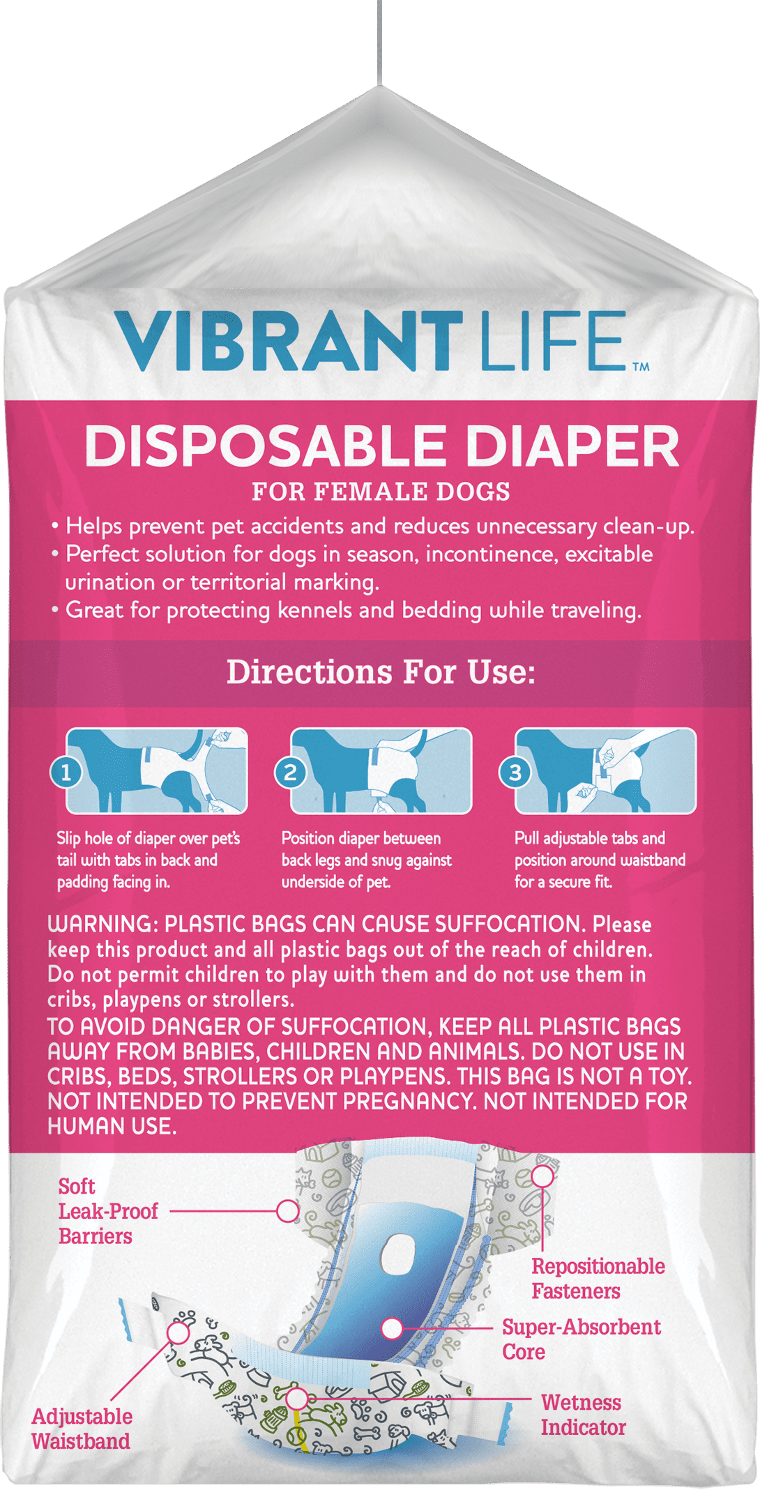Vibrant Life Disposable Diapers for Female Dogs - Med