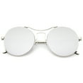 thumbnail image 1 of sunglassLA Unisex Modern Thin Metal Frame Curved Brow Bar Colored Mirror Flat Lens Round Sunglasses (Silver / Silver Mirror) - 55mm, 1 of 4