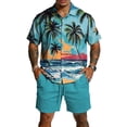 thumbnail image 2 of Sewkxo Men Hawaiian Two Piece Matching Sets Short Sleeves Lapel Collared Button Down Hawaiian Shirt Drawstring Beach Shorts Tropical Beach Casual Sets with Pockets,Royal Blue 2XL, 2 of 6