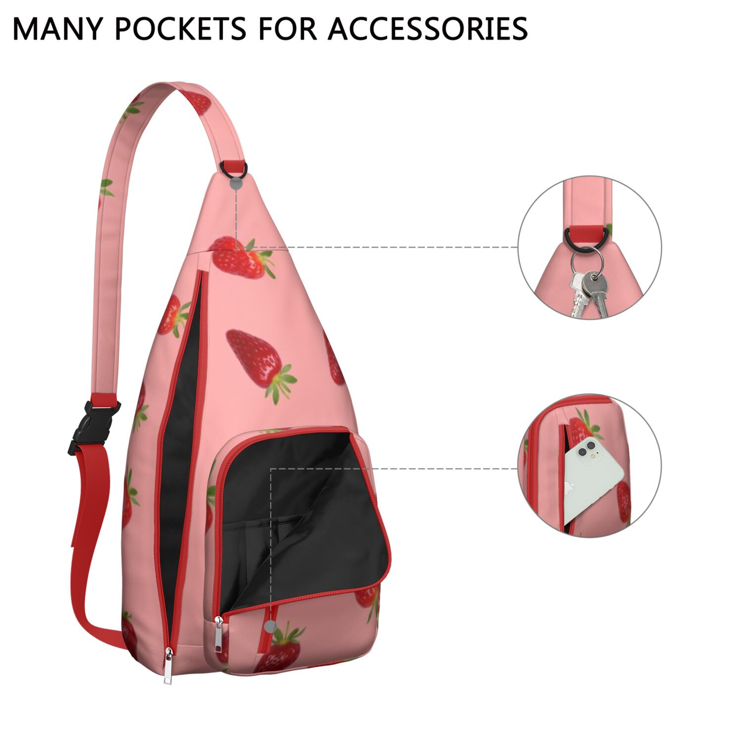 Sling Backpack for Men with Adjustable Shoulder Strap Shoulder Backpack Shoulder Backpack Travel Hiking Casual Daypack Strawberry